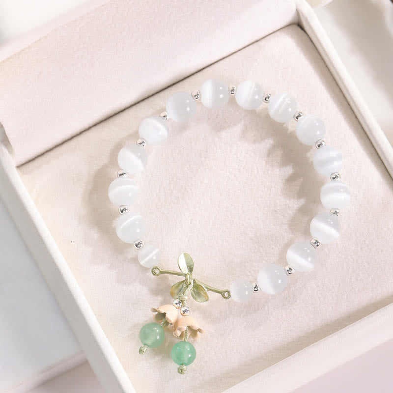 Fortune Jewel Cat's Eye Green Aventurine Blue Chalcedony Pink Crystal Peace Orchid Charm Bracelet