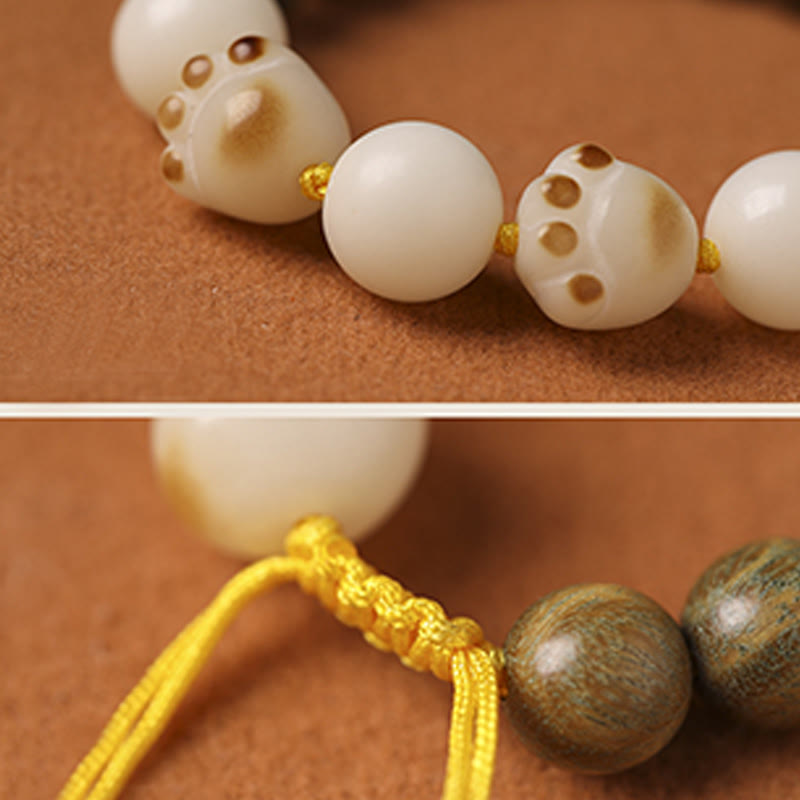 Fortune Jewel Natural Green Sandalwood Bodhi Seed Cat Paw Claw Cure Bracelet