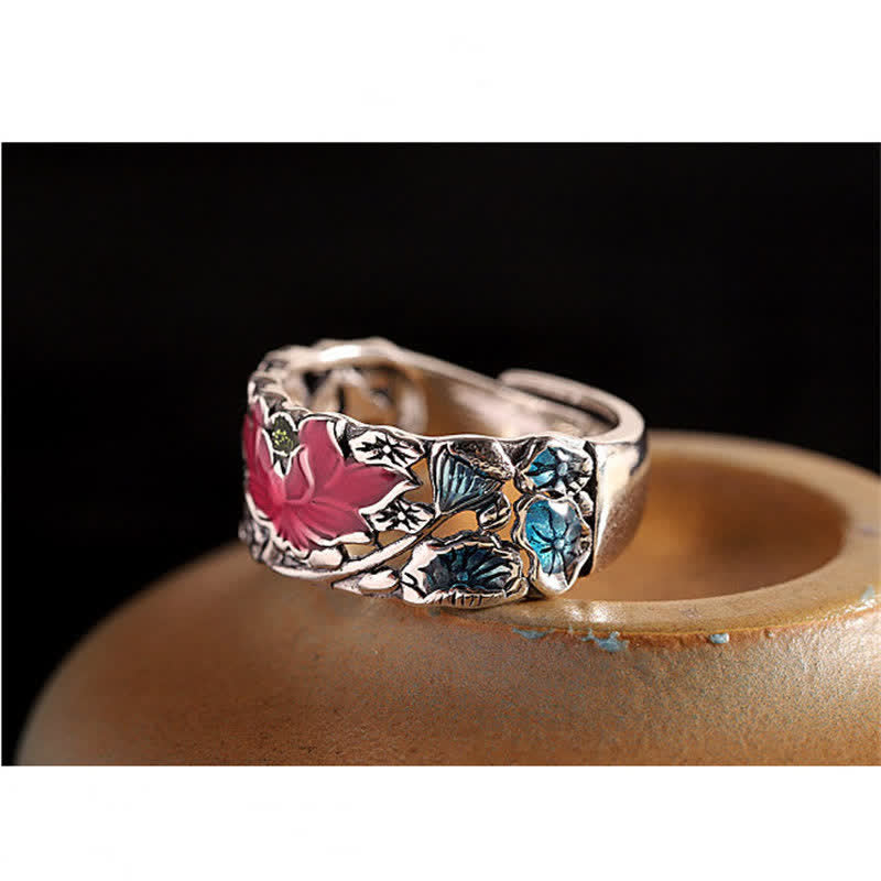 Fortune Jewel 925 Sterling Silver Lotus Koi Fish Enlightenment Ring Fortune Jewel