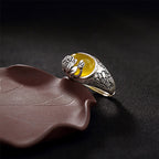 Fortune Jewel Citrine Lotus Blessing Protection Adjustable Ring