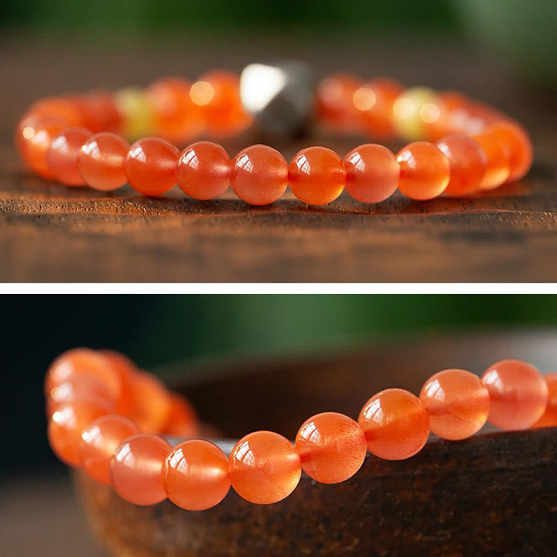 Fortune Jewel 925 Sterling Silver Chinese Zodiac Natal Buddha Amulet Red Agate Amber Self-acceptance Bracelet
