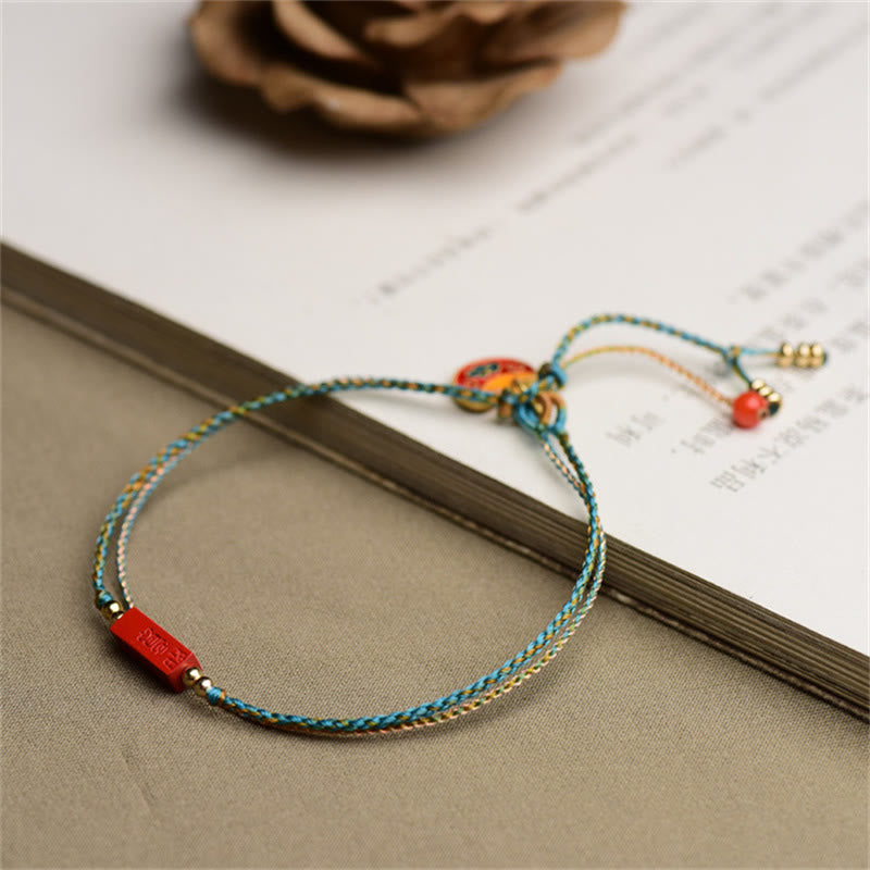 Fortune Jewel Handmade Cinnabar As One Wishes Blessing Braid Double Layer Bracelet
