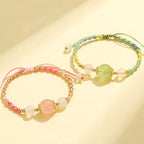 Fortune Jewel Strawberry Quartz Pink Crystal Prehnite White Agate Bead Healing Rope Bracelet
