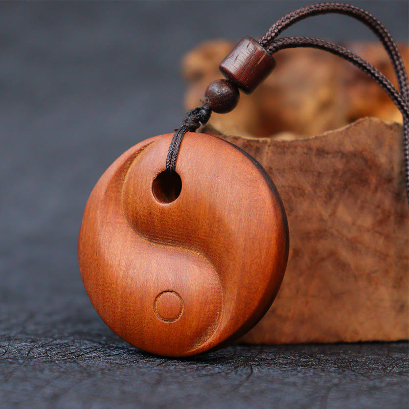 Fortune Jewel Lightning Struck Jujube Wood Yin Yang Luck Protection Necklace Pendant Fortune Jewel