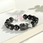 Fortune Jewel Natural Silver Sheen Obsidian Cat Head Fox Planet Protection Bracelet