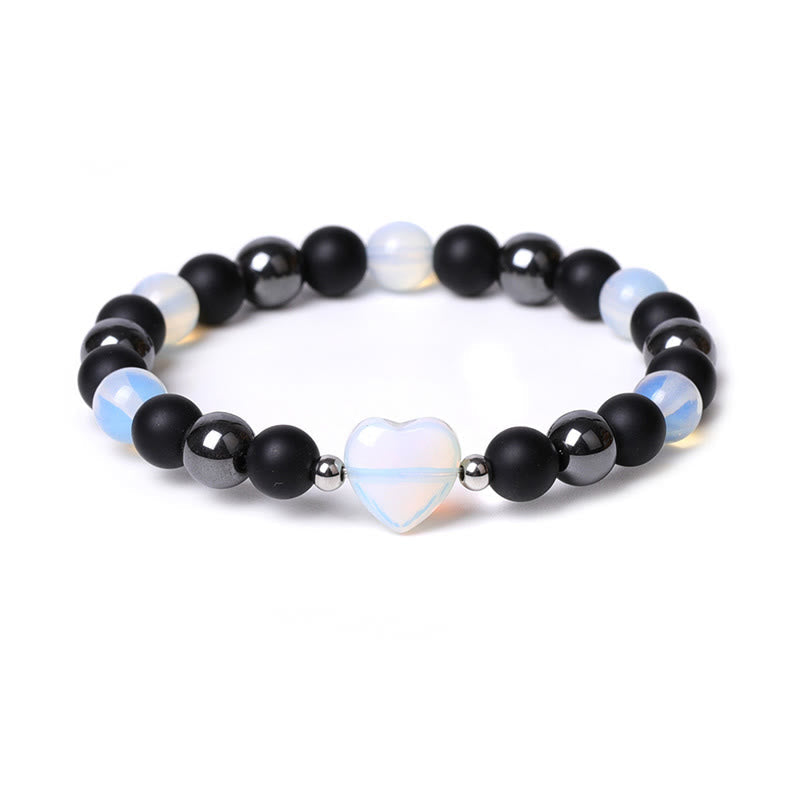 Fortune Jewel Black Onyx Tiger Eye Stone Crystal Love Heart Protection Bracelet