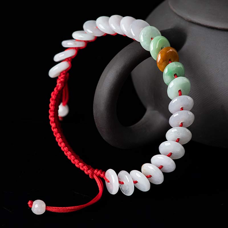 Fortune Jewel Round Jade Lucky Red String Weave Bracelet