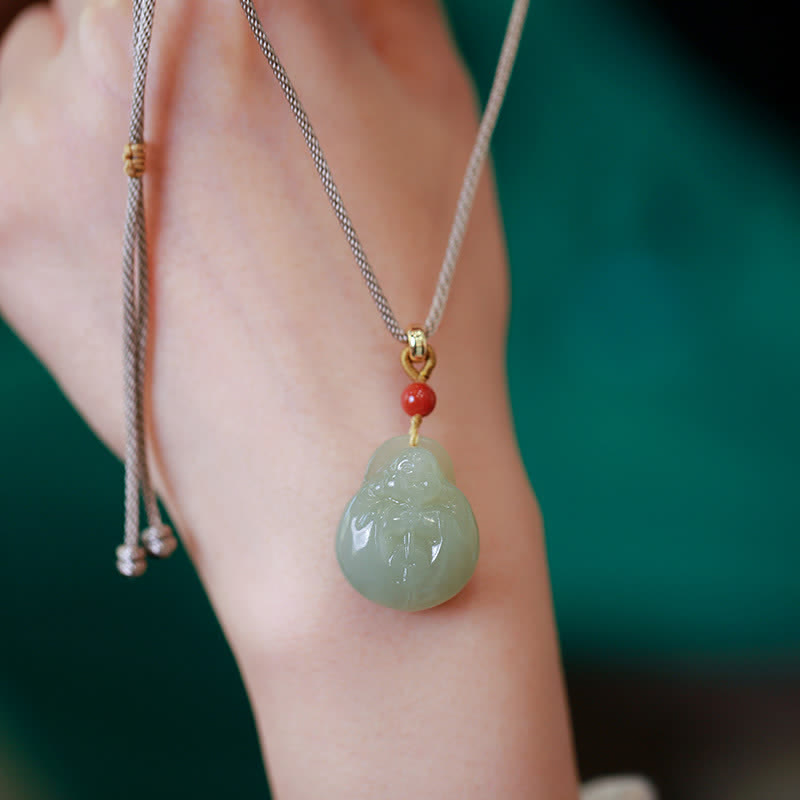 Fortune Jewel Laughing Buddha Hetian Jade Wealth Prosperity String Necklace Pendant Fortune Jewel