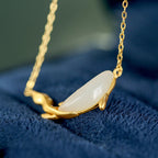 Fortune Jewel 925 Sterling Silver White Jade Dolphin Luck Necklace Pendant