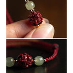 Fortune Jewel Natural Cinnabar Chinese Zodiac Hetian Jade Fu Character Luck Rope Bracelet