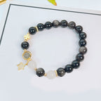 Fortune Jewel Natural Silver Sheen Obsidian Love Heart Star Flower Protection Bracelet