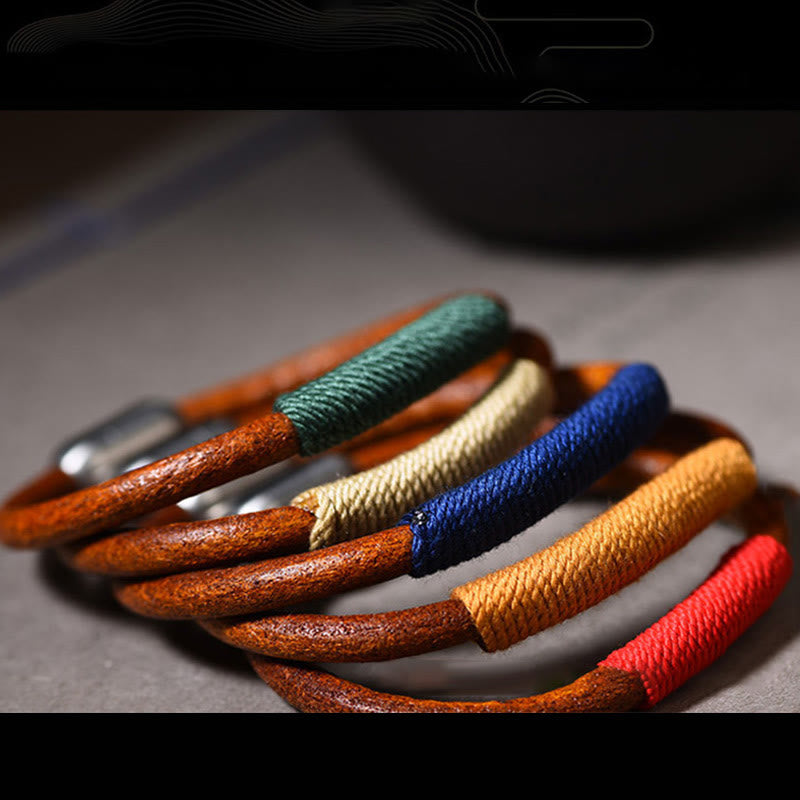 Fortune Jewel Tibetan Leather Handmade Five Elements Luck Braid String Buckle Bracelet