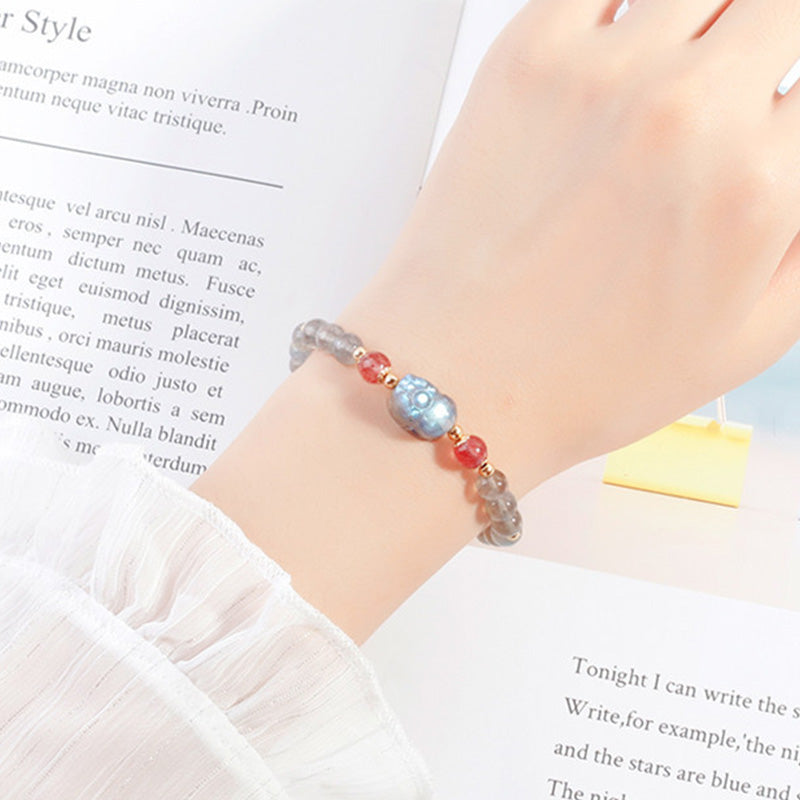Fortune Jewel Moonstone Strawberry Quartz PiXiu Healing Bracelet