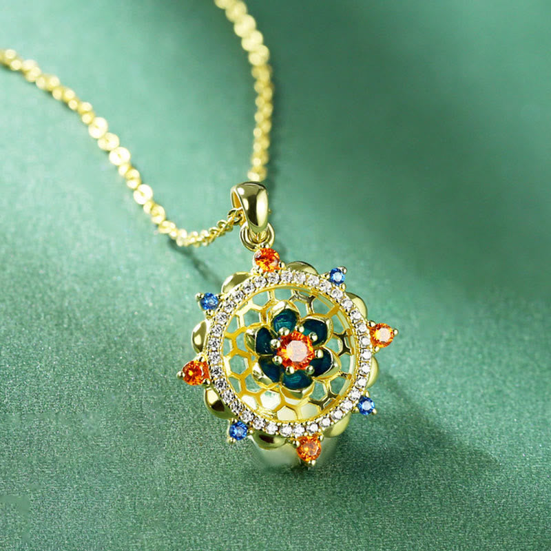 Fortune Jewel 925 Sterling Silver Lotus Flower Colorful Zircon New Beginning Necklace Pendant Fortune Jewel
