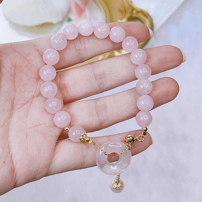 Fortune Jewel Natural Pink Crystal Peace Buckle Love Charm Bracelet