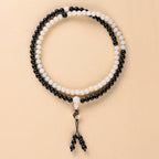 Buddha Stones Ebony YinYang Protection Necklace Mala Fortune Jewel