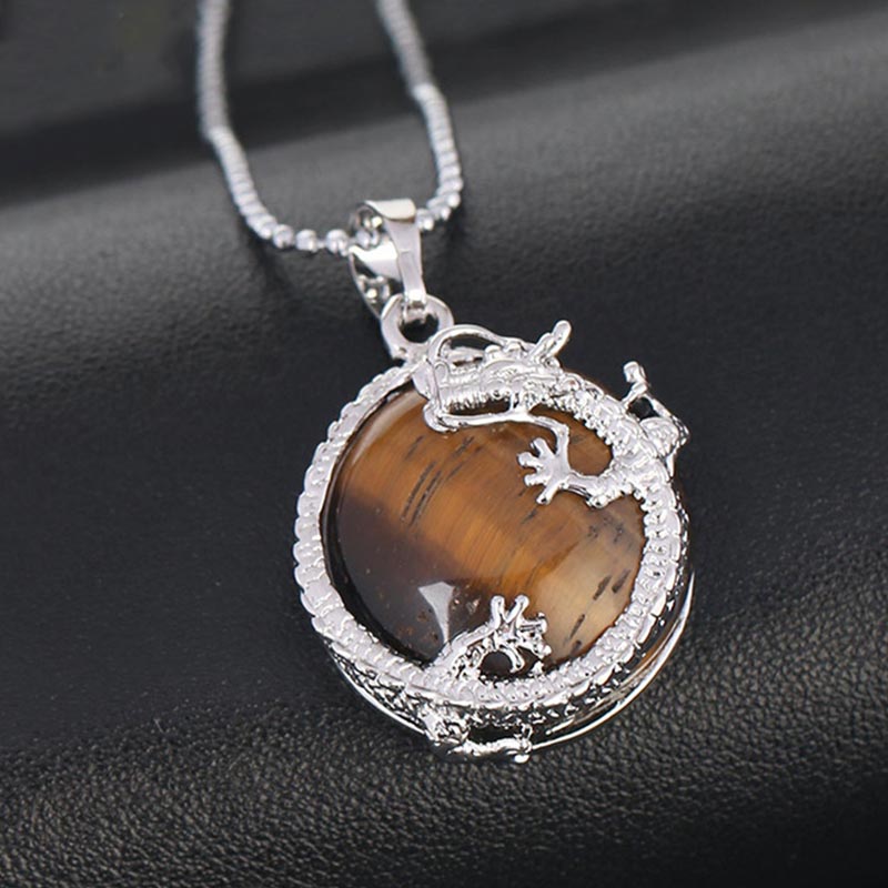 Fortune Jewel Chinese Dragon Natural Quartz Crystal Healing Energy Necklace Pendant