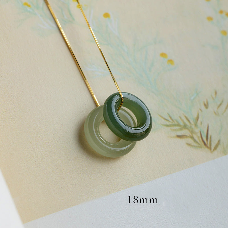 Fortune Jewel Natural Round Jade Peace Buckle Luck Abundance Necklace Pendant
