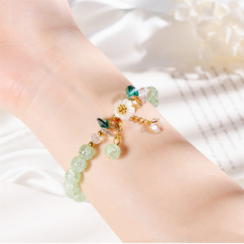 Fortune Jewel Simple Design Flower Charm Glass Bead Bracelet