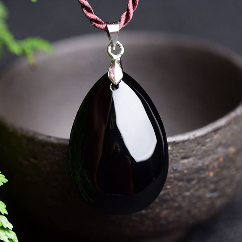 Fortune Jewel Gold Sheen Obsidian Black Obsidian Rainbow Obsidian Wealth Water Drop Necklace Pendant