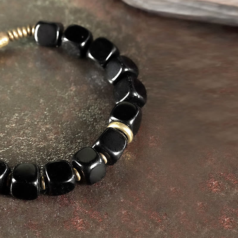 Fortune Jewel Black Obsidian Crystal Copper Strength Couple Bracelet