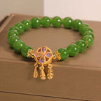 Fortune Jewel Green Jade Dreamcatcher Four Leaf Clover Luck Bracelet