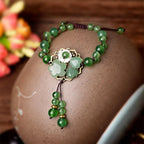 Fortune Jewel Natural Green Jade Luck Dangling Flower Bracelet