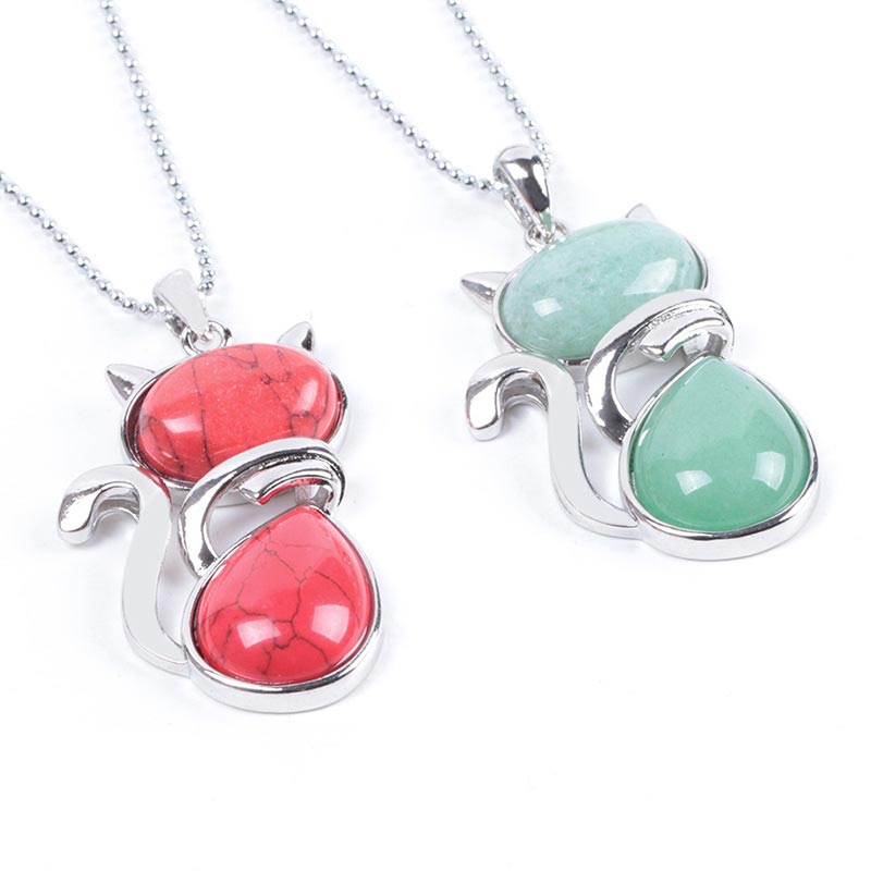 Fortune Jewel Cat Pattern Natural Crystal Protection Necklace Pendant