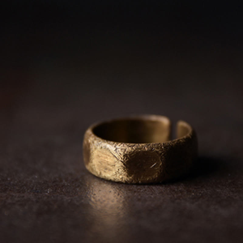 Fortune Jewel Tibetan Simple Design Copper Brass Frosted Wealth Ring