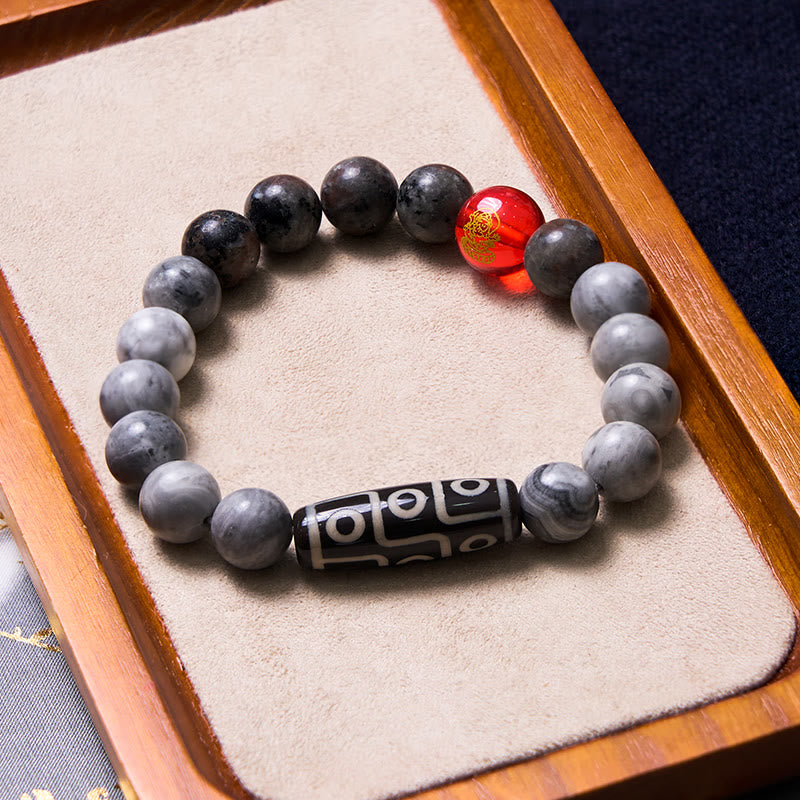 Fortune Jewel Tibetan Nine-Eye Dzi Bead Picasso Jasper Positive Bracelet
