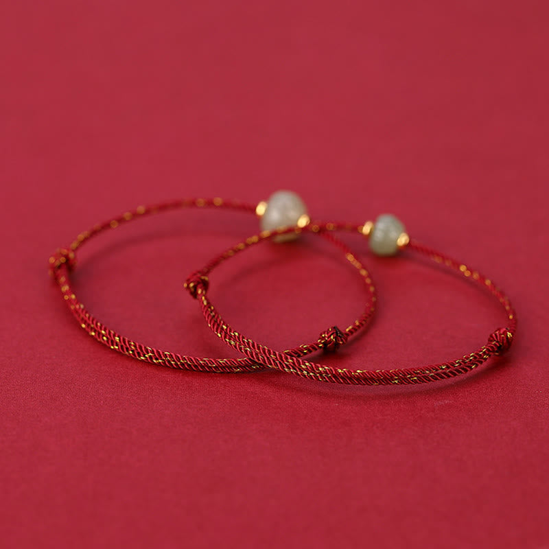 Fortune Jewel 925 Sterling Silver Plated Gold Hetian Jade Lotus Luck Red String Bracelet