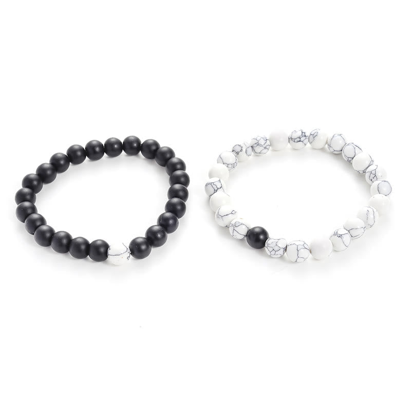 Fortune Jewel 2pcs Natural Frosted Stone White Turquoise Bead Couple Bracelet