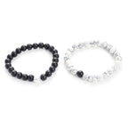 Fortune Jewel 2pcs Natural Frosted Stone White Turquoise Bead Couple Bracelet