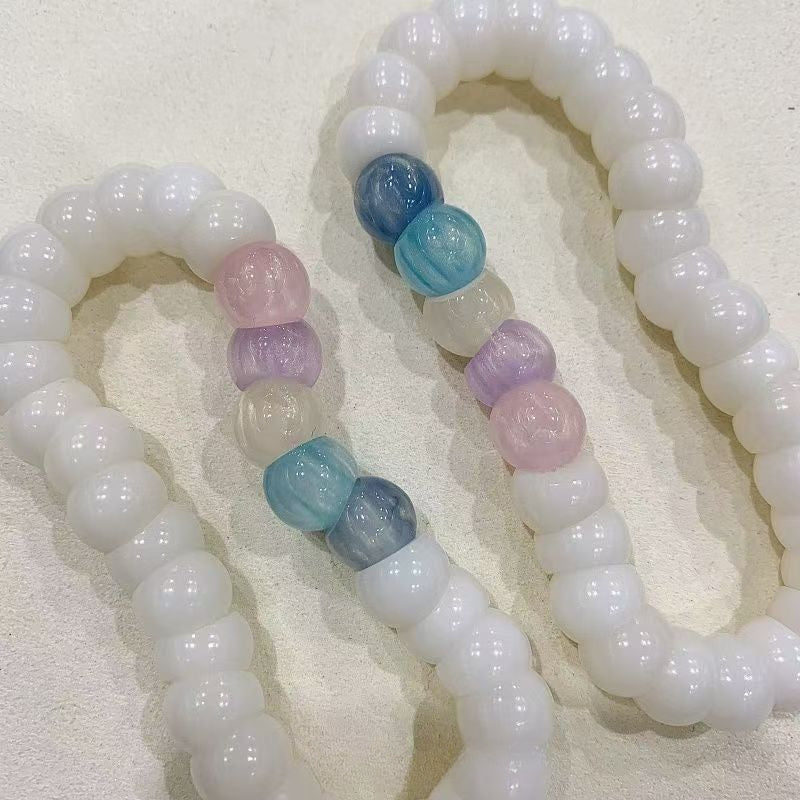 Buddha3bodhi 12mm Angled-Cut White Bodhi Bracelet with Rainbow Cat's Eye Beads