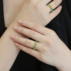 Fortune Jewel 18K Gold Plated Natural Green Chalcedony Strength Ring