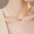 Fortune Jewel 925 Sterling Silver Natural Green Aventurine Peace Buckle Bamboo Coin Prosperity Necklace Pendant