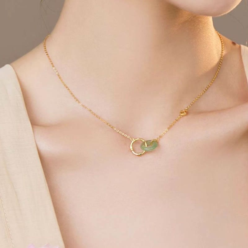 Fortune Jewel 925 Sterling Silver Natural Green Aventurine Peace Buckle Bamboo Coin Prosperity Necklace Pendant