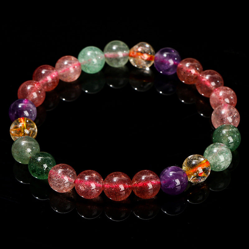 Fortune Jewel Natural Multicolored Strawberry Quartz Love Healing Beaded Bracelet