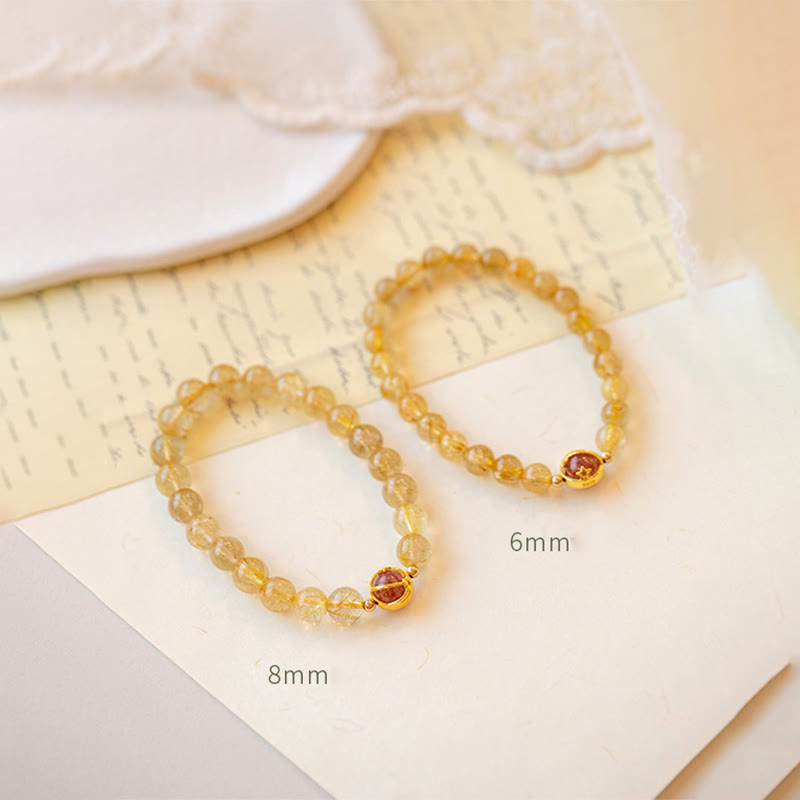 Fortune Jewel Golden Rutilated Quartz Strawberry Quartz Star Protection Bracelet