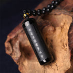 Fortune Jewel Natural Black Obsidian Heart Sutra Purification Necklace Pendant