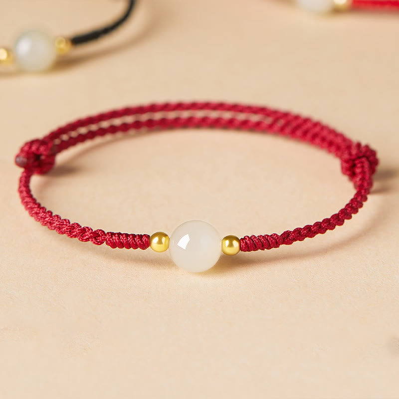 Fortune Jewel Handcrafted Round Jade Lucky Bead Prosperity Braided Bracelet