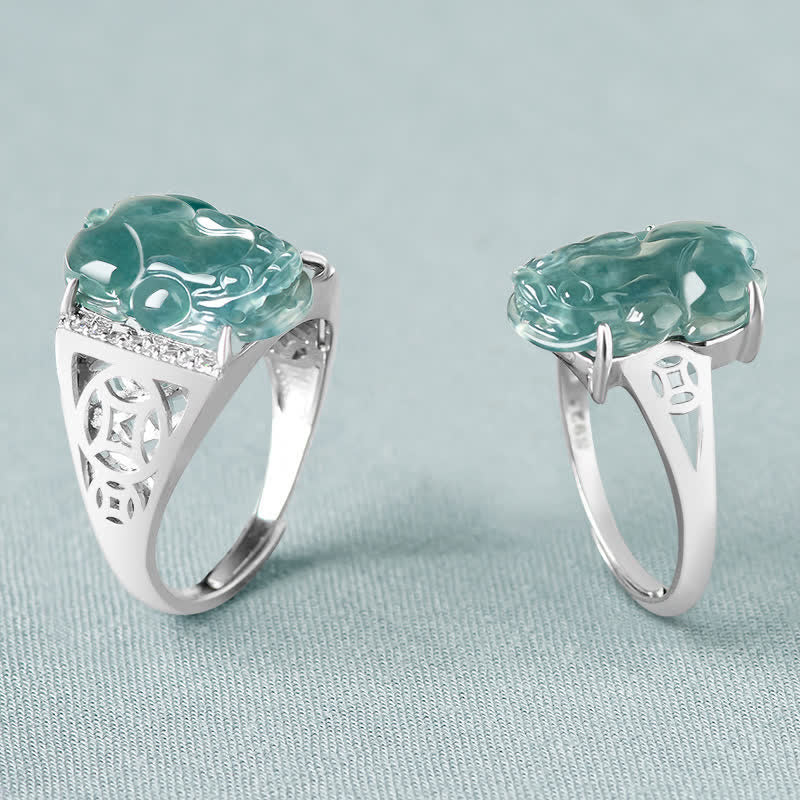 Fortune Jewel 925 Sterling Silver Fengshui Wealth Prosperity Jade PiXiu Luck Ring