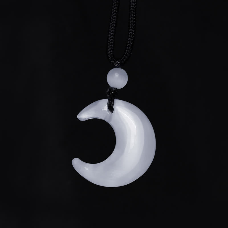 Fortune Jewel Natural Silver Sheen Obsidian Selenite Crystal Crescent Moon Yin Yang Couple Protection Necklace Pendant