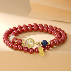 Fortune Jewel 925 Sterling Silver Cinnabar Tridacna Stone Fu Character Double Wrap Blessing Bracelet