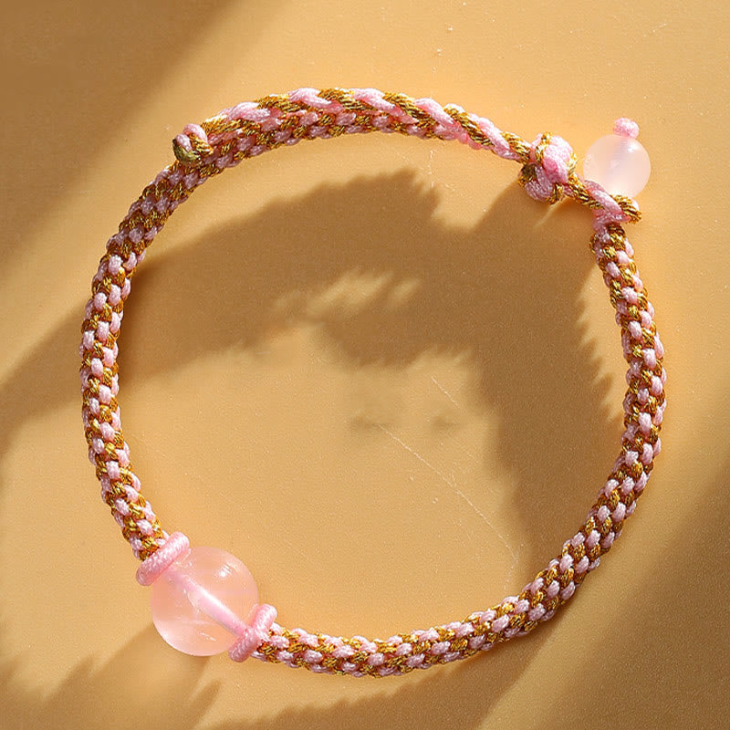 Fortune Jewel Handmade Red Agate Amethyst Golden Rutilated Quartz Pink Crystal Bead Calm Braided Bracelet