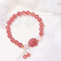 Fortune Jewel Natural Strawberry Quartz Pink Crystal Lucky Cat Paw Love Bracelet