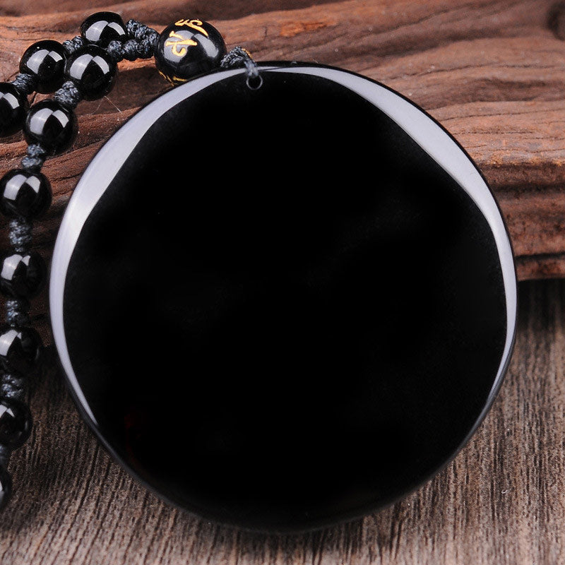 Fortune Jewel Bagua Dragon Phoenix Obsidian Fulfilment Pendant Necklace