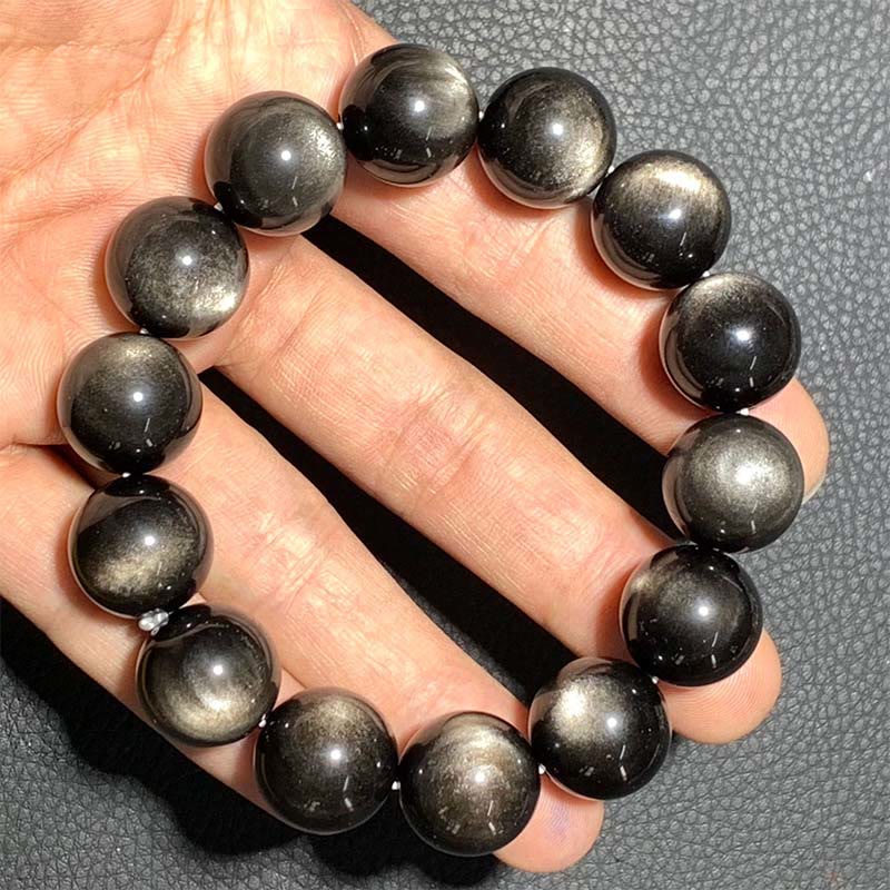 Fortune Jewel Natural Silver Sheen Obsidian Soothing Protection Bracelet