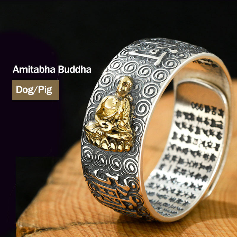Fortune Jewel Chinese Zodiac Natal Buddha Wealth Luck Adjustable Ring Fortune Jewel