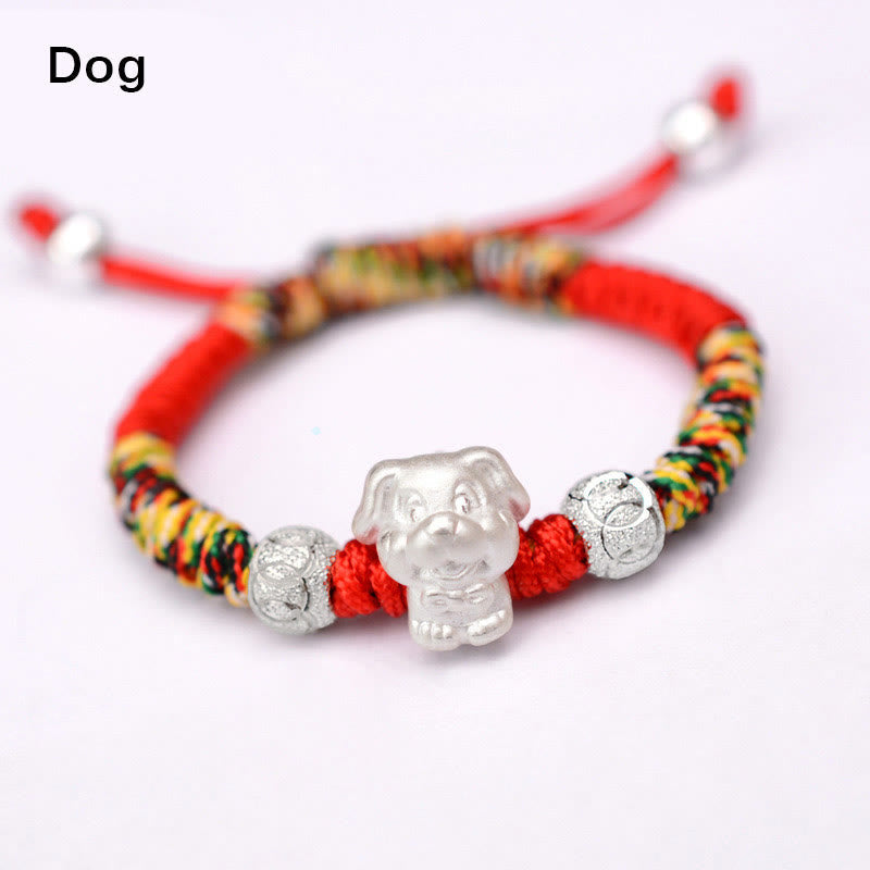 Fortune Jewel 999 Sterling Silver Chinese Zodiac Red Rope Luck Handcrafted Kids Bracelet Fortune Jewel